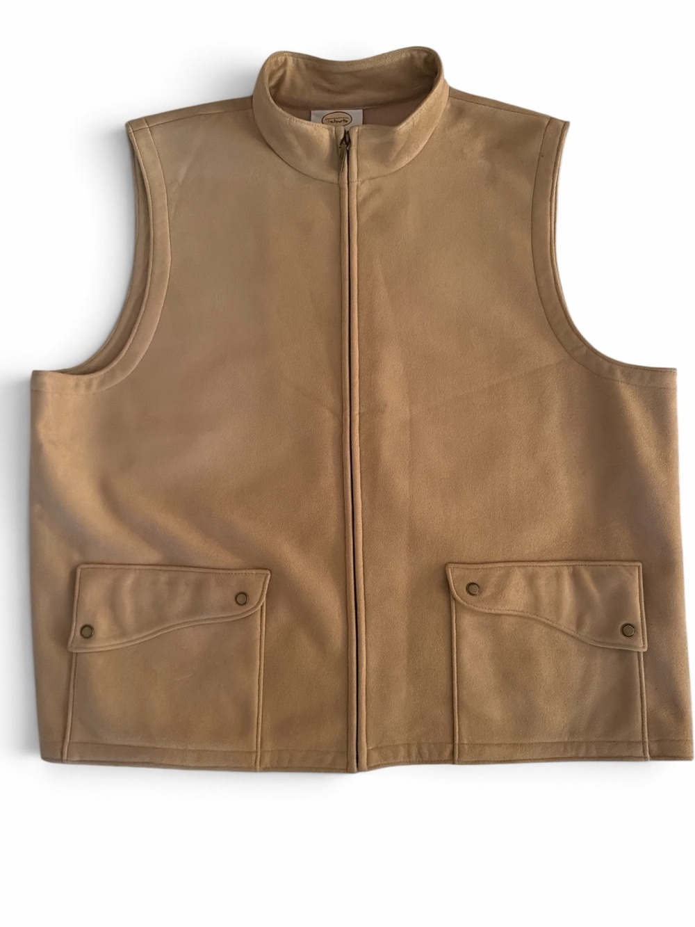 Talbots Women’s Camel Tan Faux Suede Sleeveless Zip Vest In Size XL